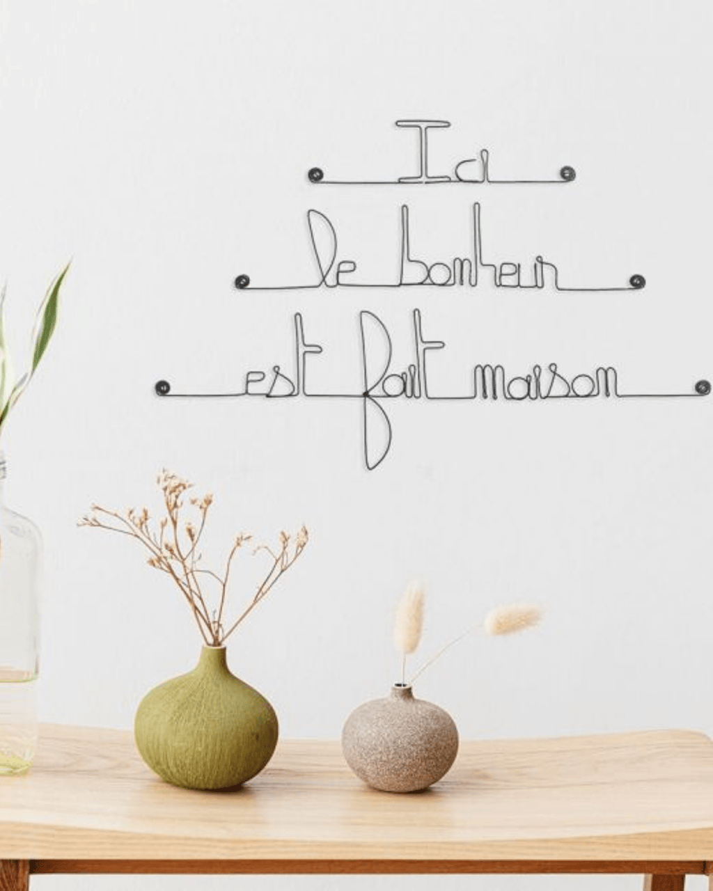 Citation murale en fil de fer "ici le bonheur est fait maison" - bijoux de mur