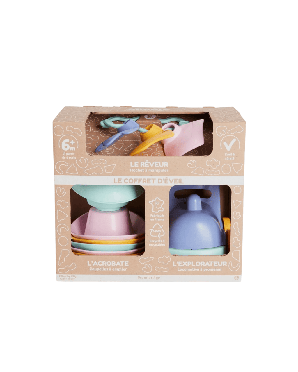Coffret jouets d'eveil en plastique recyclé - le jouet simple.