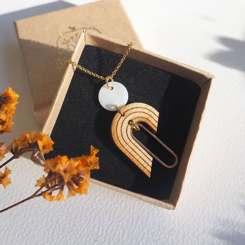 Collier en bois artisanal demi azurine - bewööd