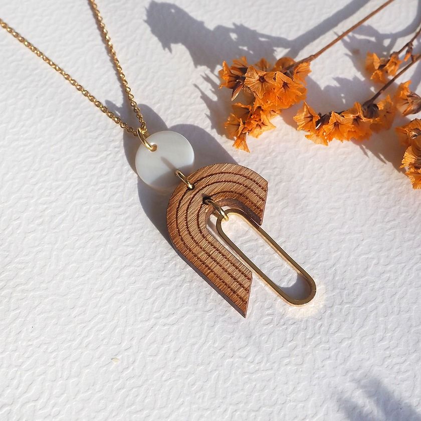 Collier en bois artisanal demi azurine - bewööd