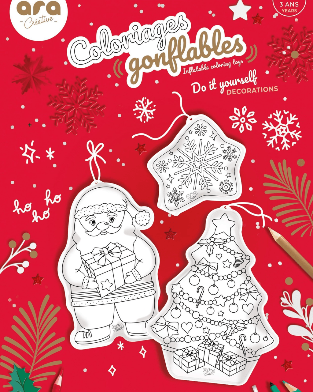 Coloriage de noël gonflable à colorier - Lot de 3 figurines à suspendre
