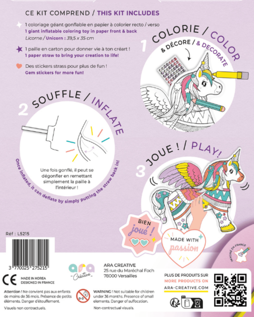 Coloriage licorne géante gonflable - Loisir créatif enfant