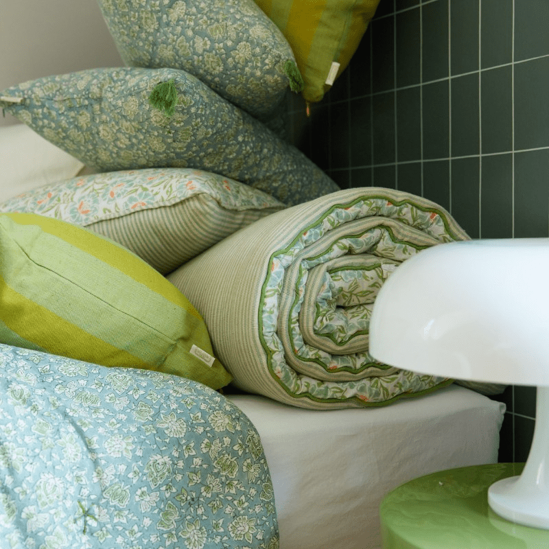 Courtepointe boutis Arushi blue green - bonheur du jour