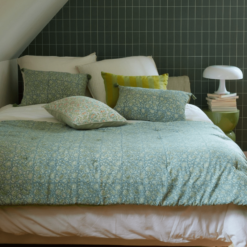 Courtepointe boutis Arushi blue green - bonheur du jour