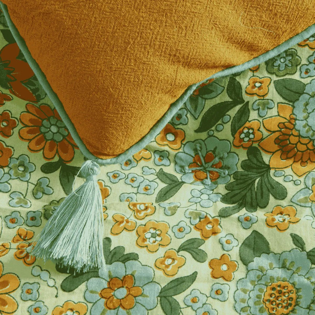 Courtepointe boutis imprimé fleurs amaia lime - bonheur du jour