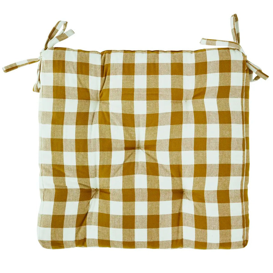 Coussin de chaise à carreaux moutarde et écru