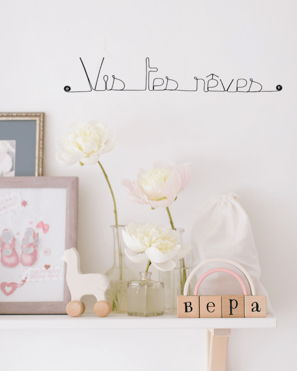 Décoration murale fil de fer "vis tes rêves" - bijoux de mur