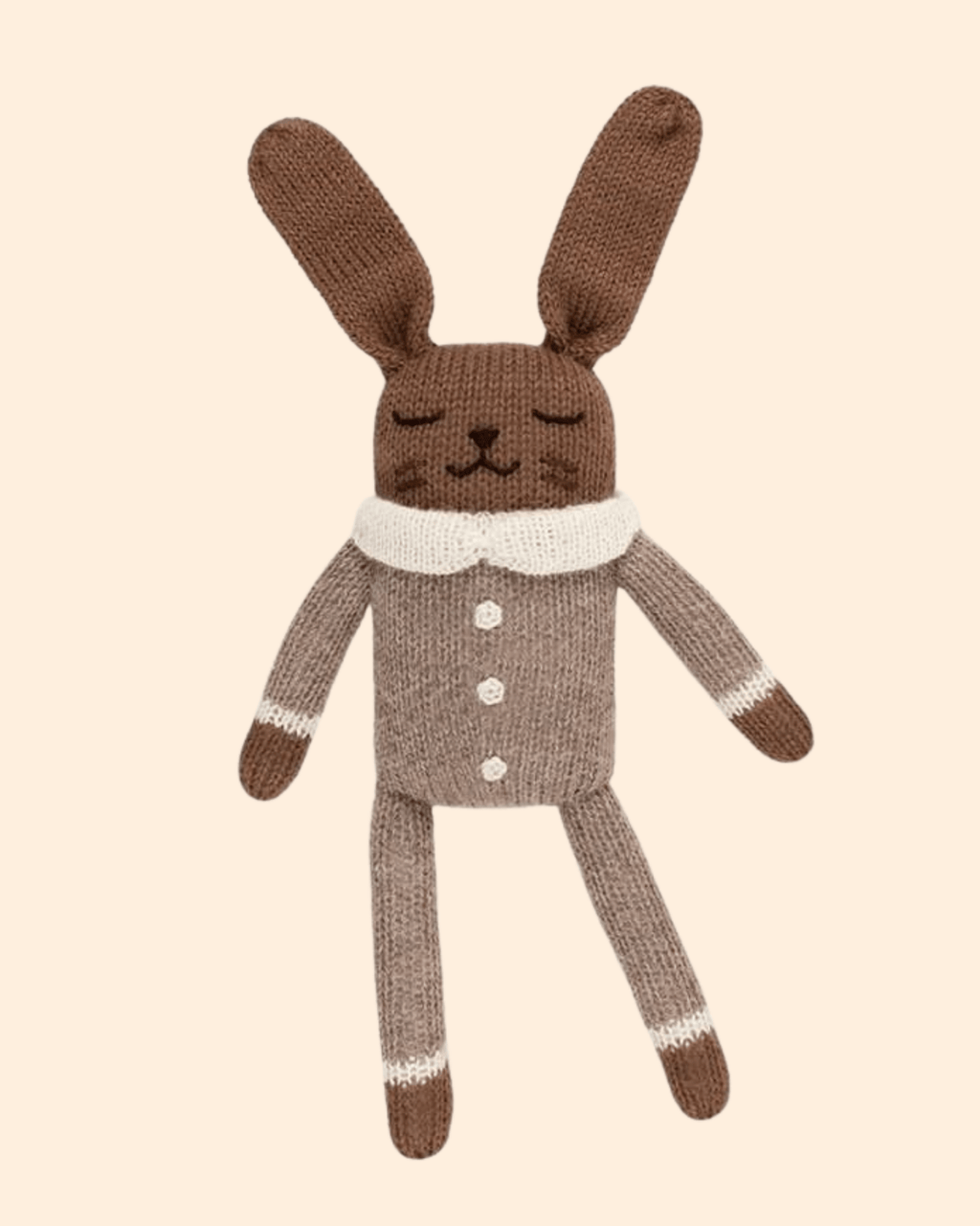 Doudou en laine fait main lapin combinaison avoine - main sauvage