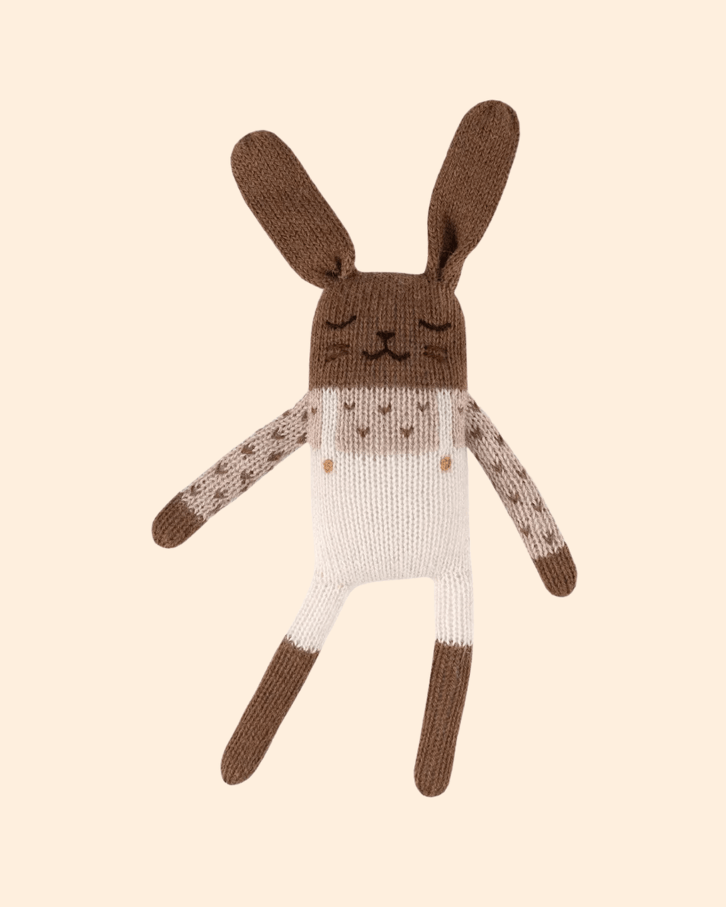 Doudou en laine fait main lapin salopette écrue - main sauvage