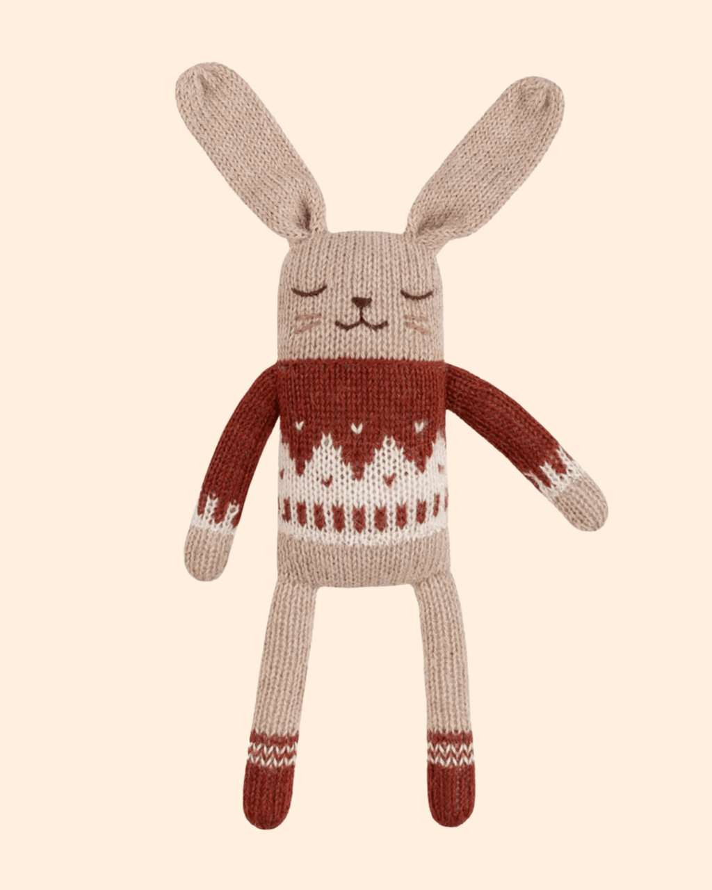 Doudou en laine naturelle fait main lapin pull jacquard - main sauvage