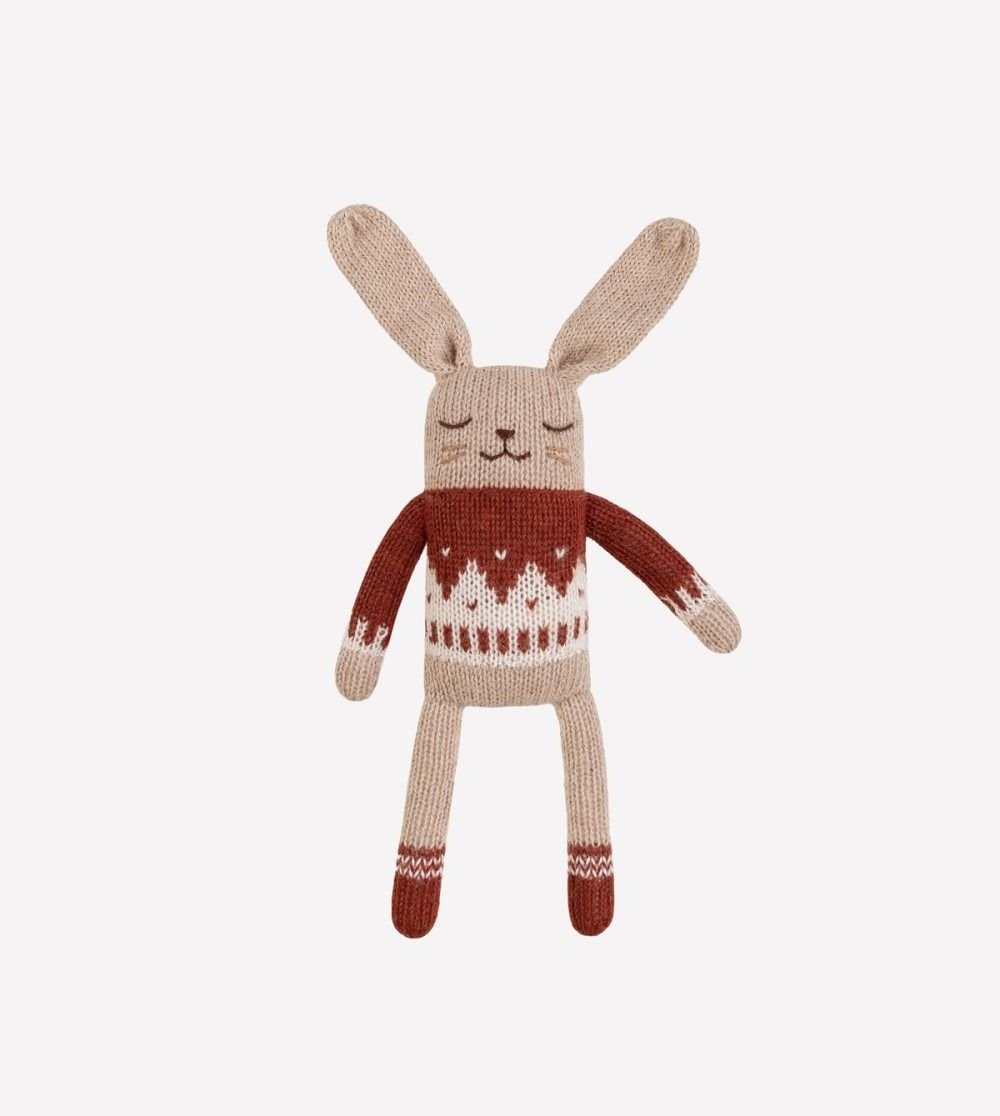 DOUDOU EN LAINE NATURELLE FAIT MAIN LAPIN PULL JACQUARD - Main sauvage - Lili Margaret