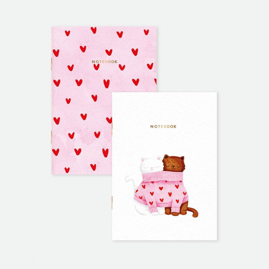 Duo de carnets de poche A6 chats amoureux