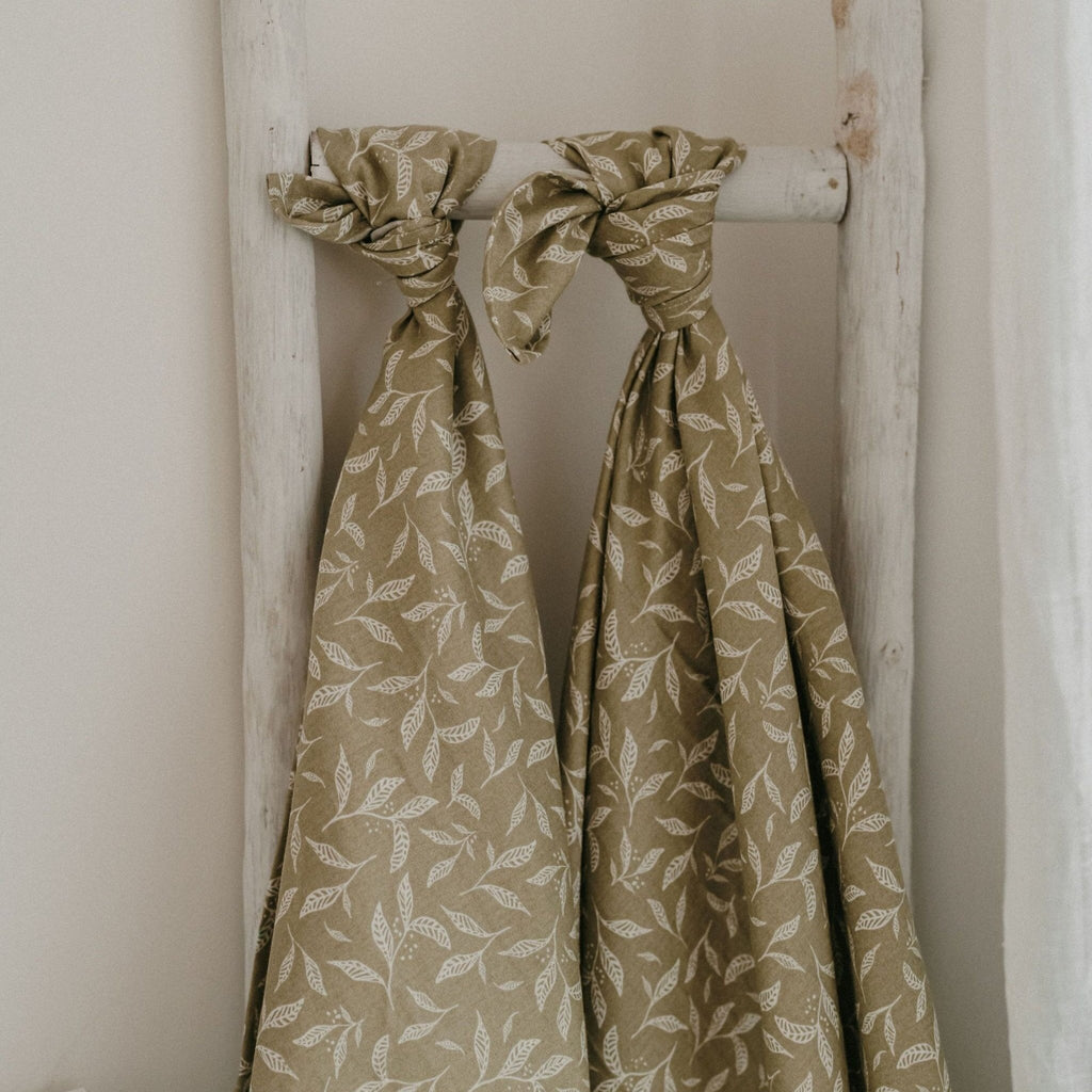 Lange gaze de coton motif leaves - lot de 2 | zakuw