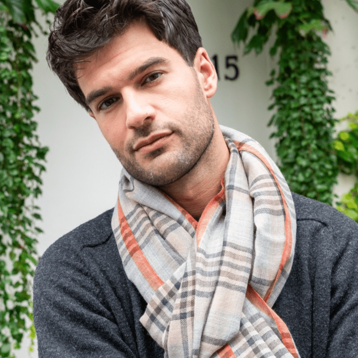 Écharpe homme beige à carreaux en laine seljavallalaug en laine mérinos