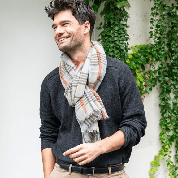 Écharpe homme beige à carreaux en laine seljavallalaug - av08 paris