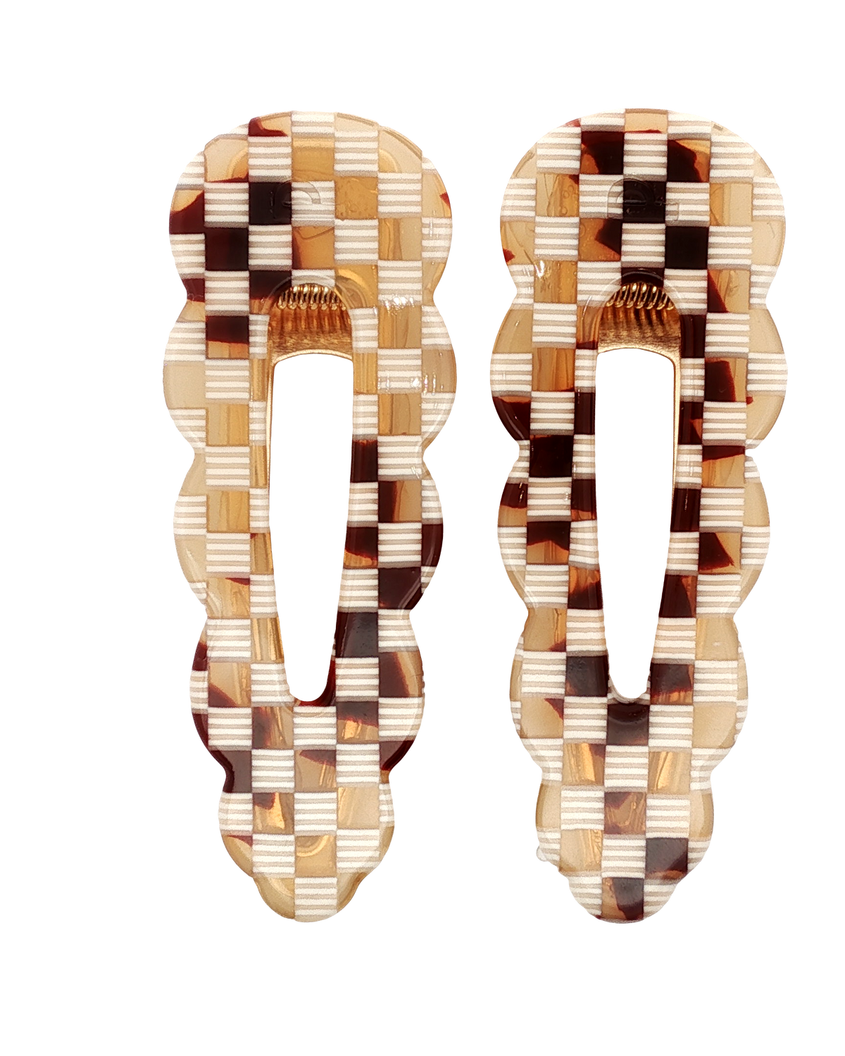 Paire de grandes barrettes Signature damier – Peignée Paris – vue 4