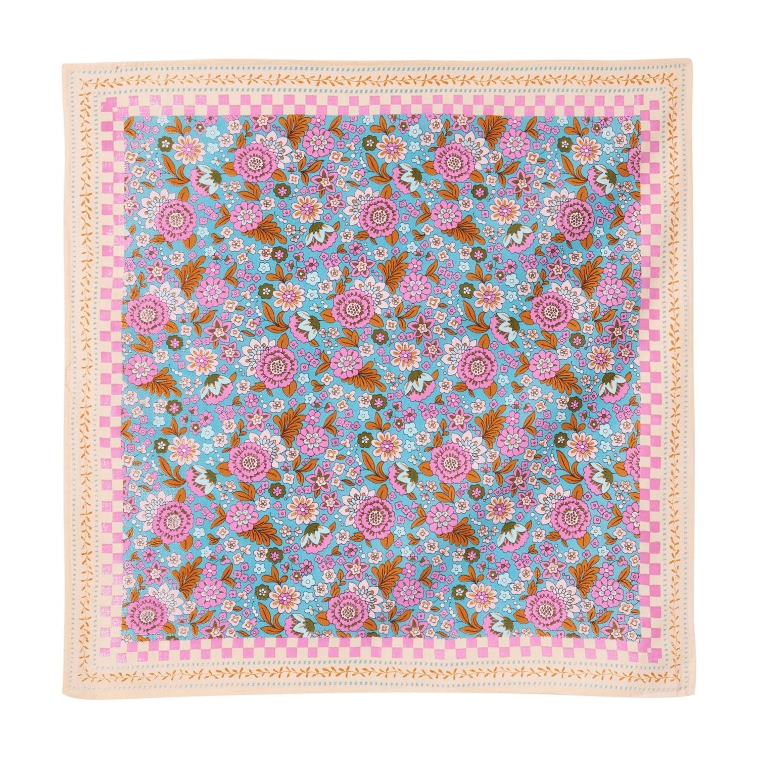 FOULARD ENFANT IMPRIMÉ FLEURS INDIENNES AMAIA TURQUOISE - Bonheur du Jour - Lili Margaret