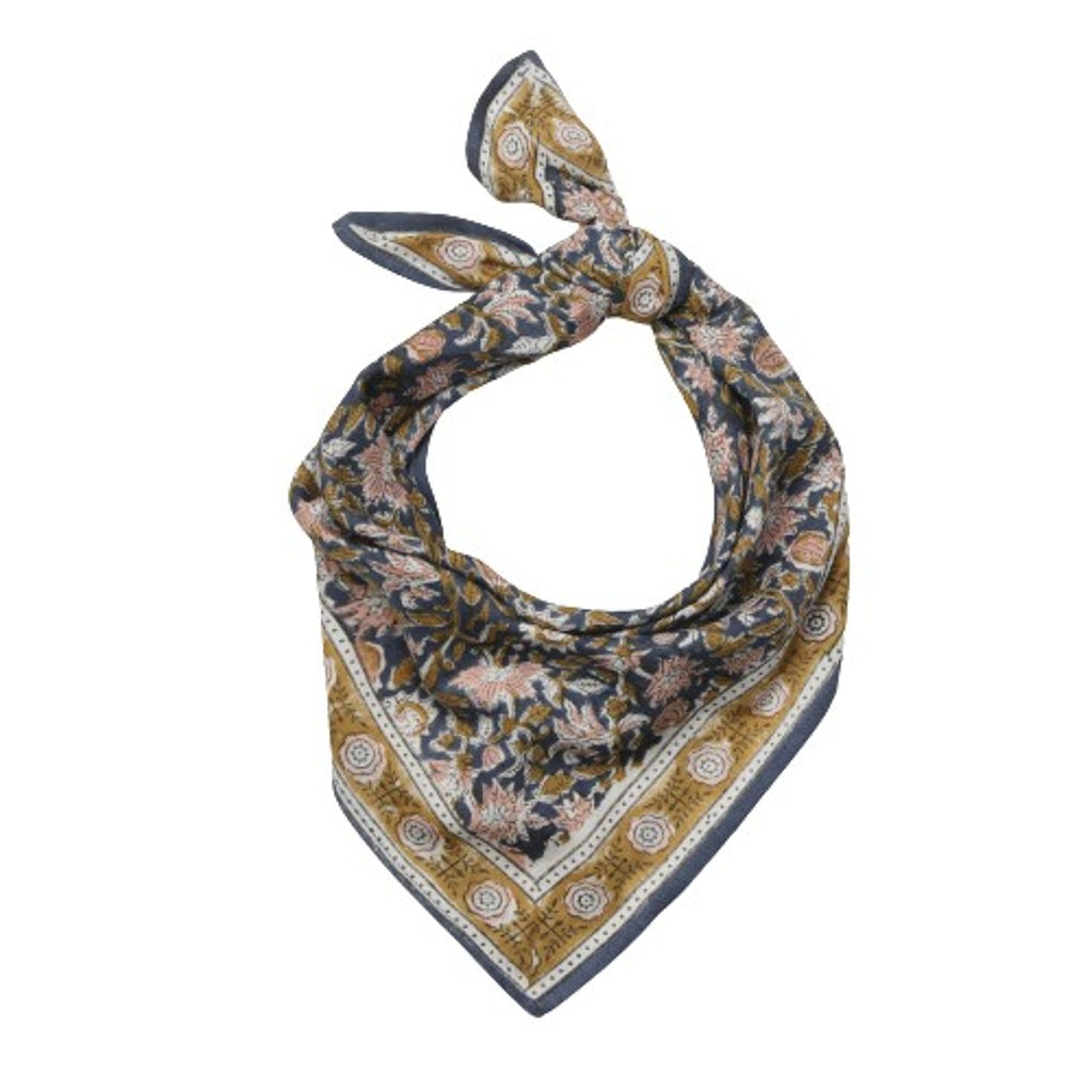Foulard enfant imprimé fleurs indiennes azur blue - bonheur du jour
