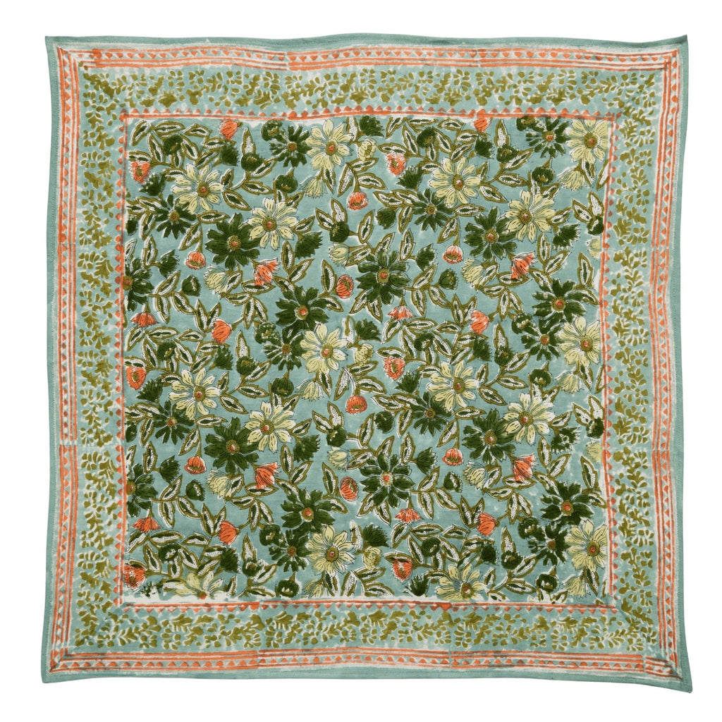 Foulard enfant imprimé fleurs indiennes meera blue green - bonheur du jour