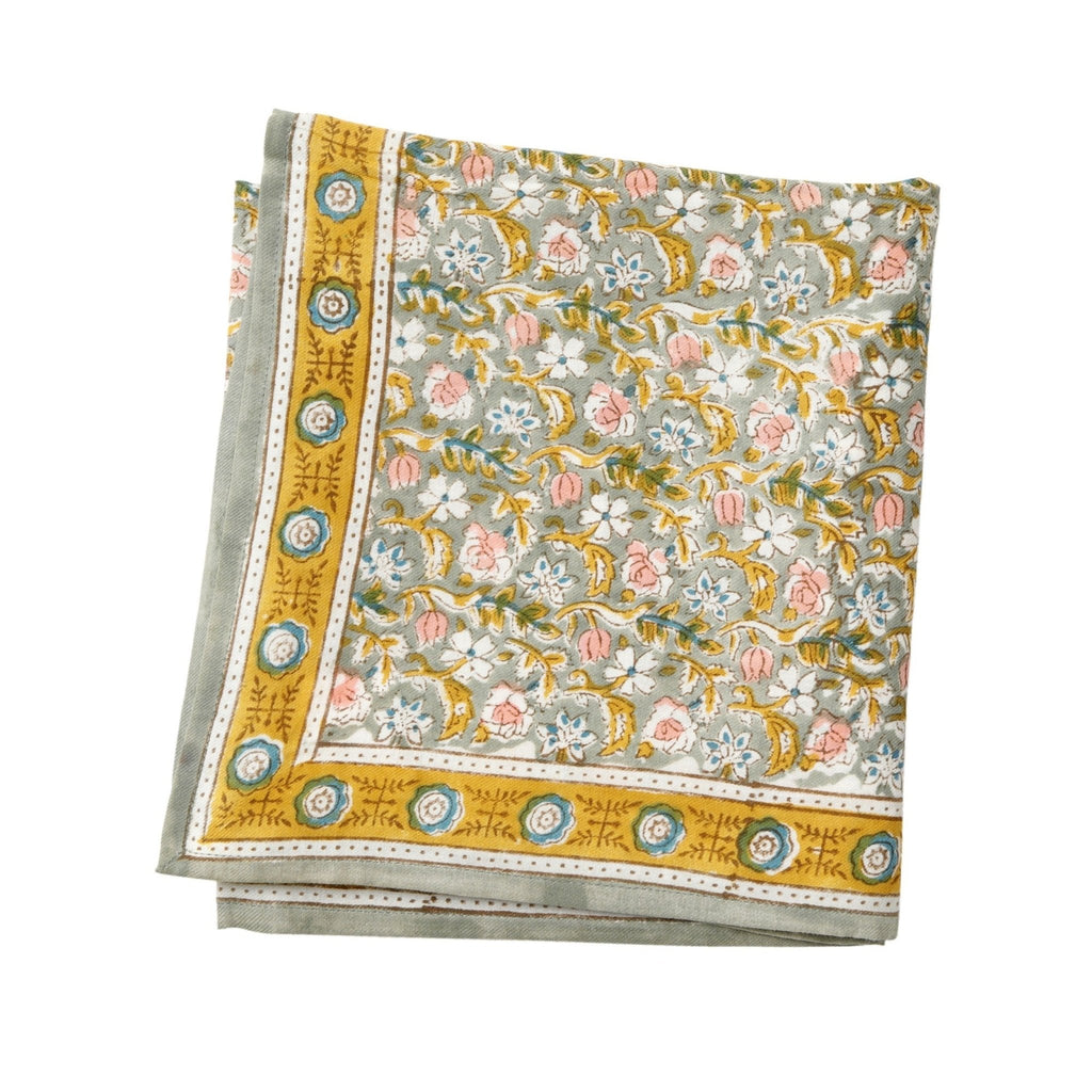 Foulard femme imprimé fleurs indiennes absynthe vert de gris - bonheur du jour
