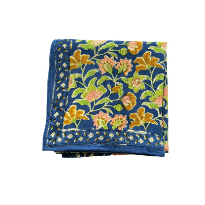 FOULARD FEMME IMPRIMÉ FLEURS INDIENNES BOHEMIAN BLUE GREEN - Bonheur du Jour Paris - Lili Margaret