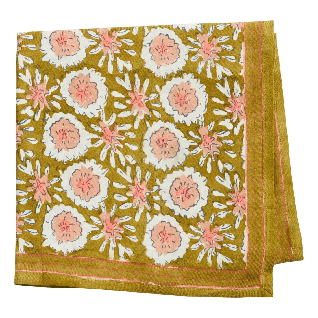 FOULARD FEMME IMPRIMÉ FLEURS INDIENNES MARGOTTE OLIVE - Bonheur du Jour Paris - Lili Margaret