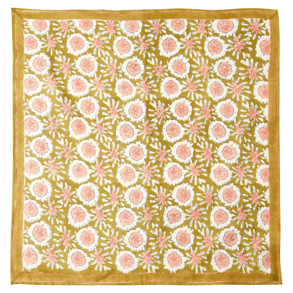 Foulard femme imprimé fleurs indiennes margotte olive - bonheur du jour paris