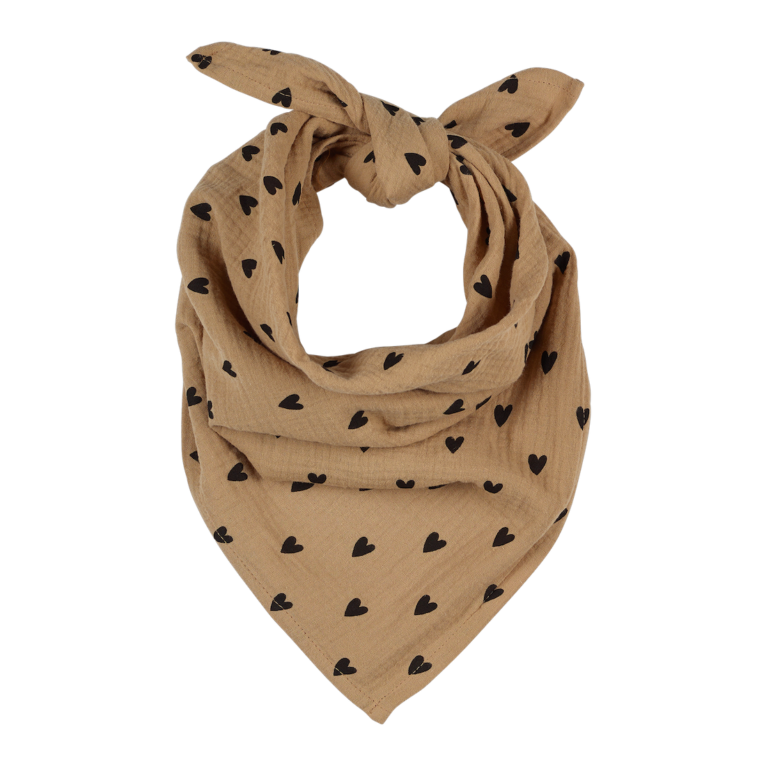 FOULARD ENFANT EN GAZE DE COTON AVEC MOTIFS CŒURS – COULEUR BEIGE | Atelier Wagram