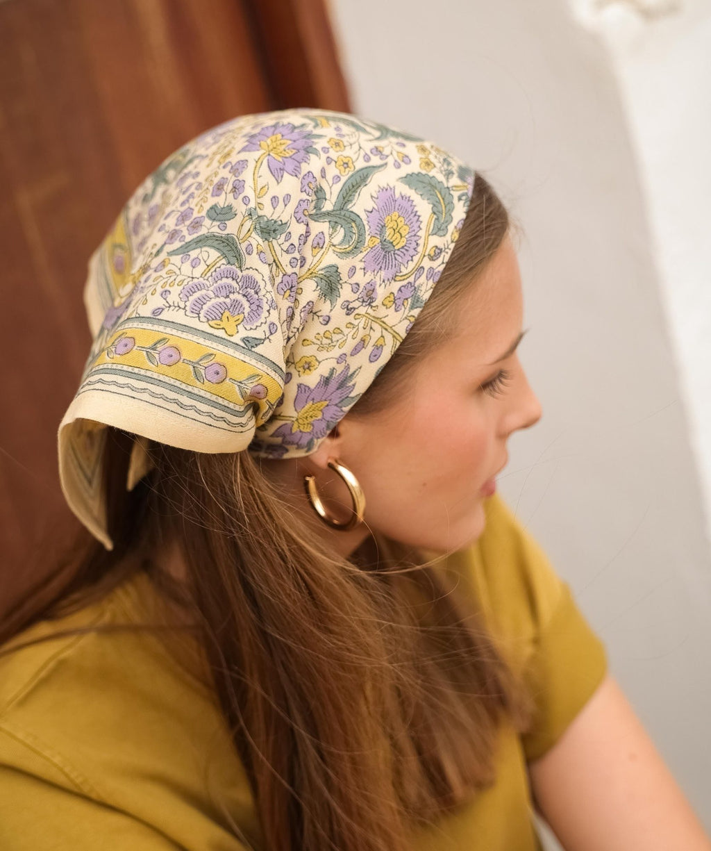 Foulard petit format Haydee Sorbet Citron Vert Violette en coton imprimé - vue 4