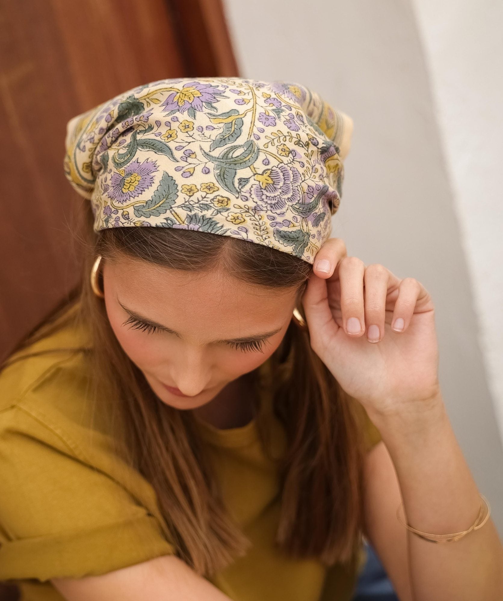 Foulard petit format Haydee Sorbet Citron Vert Violette en coton imprimé - vue 5