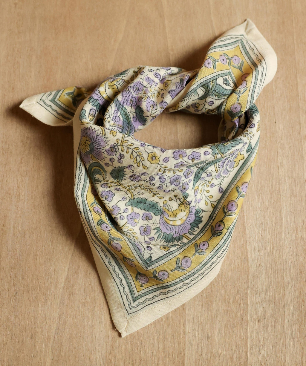 Foulard petit format Haydee Sorbet Citron Vert Violette en coton imprimé - vue 2