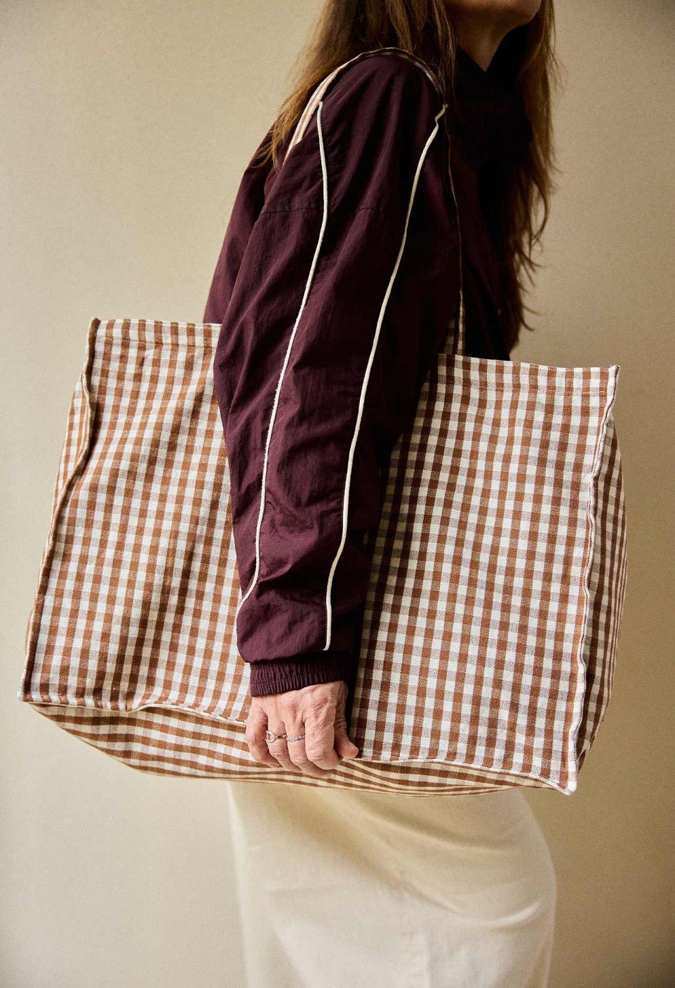Sac week-end femme en coton Vichy Moka - Gabrielle Paris - vue 3