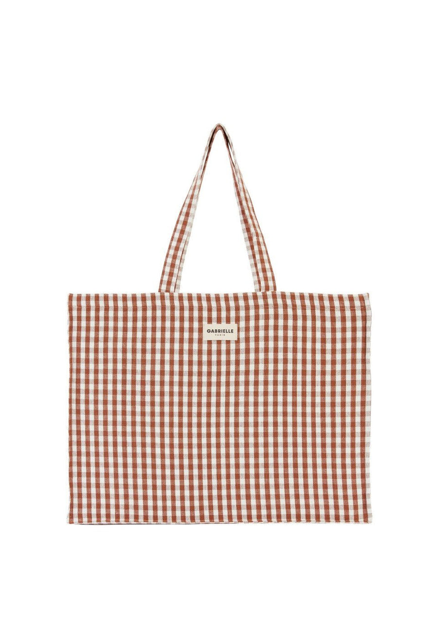 Sac week-end femme en coton Vichy Moka