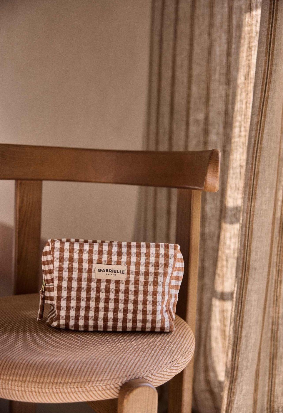 Trousse de toilette en coton Vichy Moka - Gabrielle Paris - vue 2