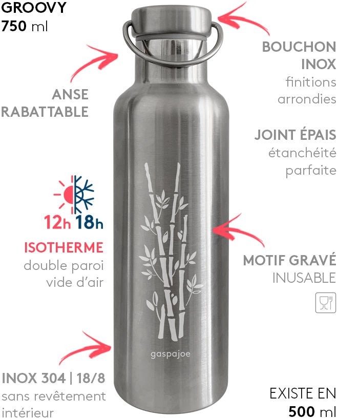 Gourde inox isotherme bambou - gaspajoe