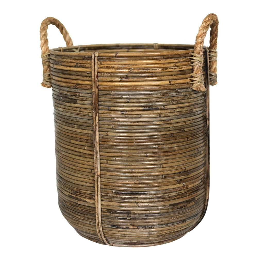 Grand panier à linge rond fait main en rotin naturel - soeji