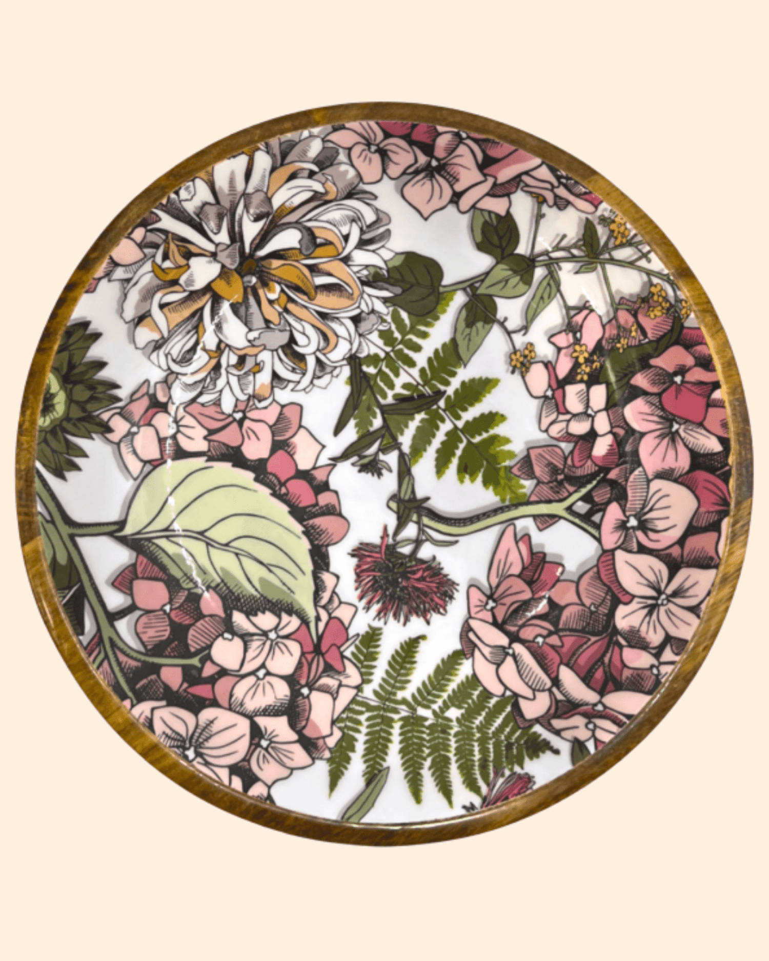 Grand plat de présentation bois de manguier pink hydrangea - by room - Lili Margaret