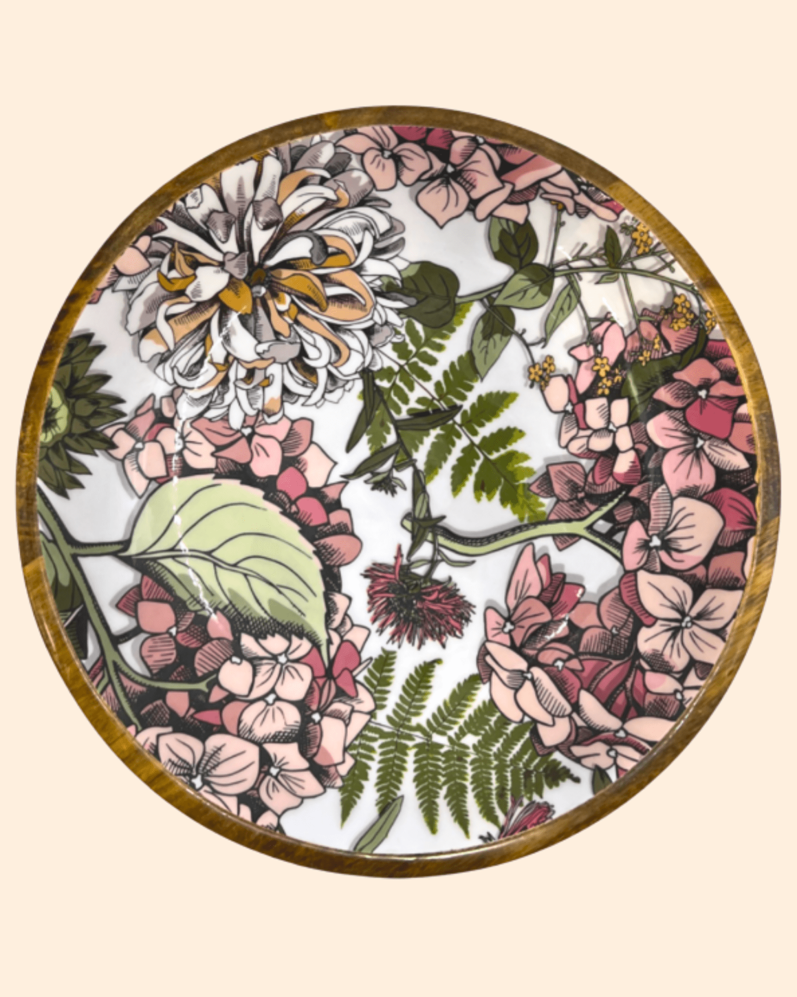 Grand plat de présentation bois de manguier pink hydrangea - by room - Lili Margaret