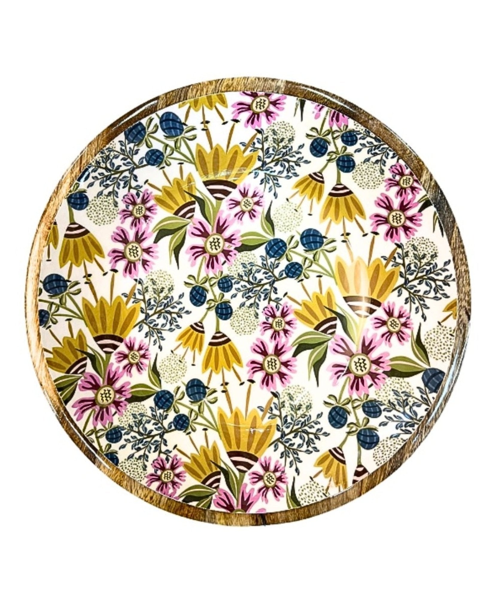 Grand plat de présentation champ fleuri en bois