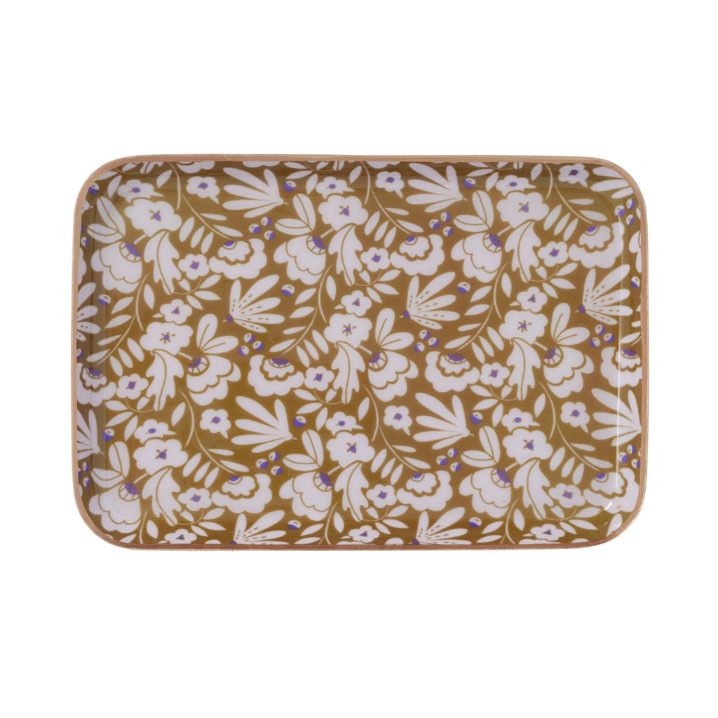 Plateau décoratif bohème chic en métal émaillé - modèle iris curry | bonheur du jour paris