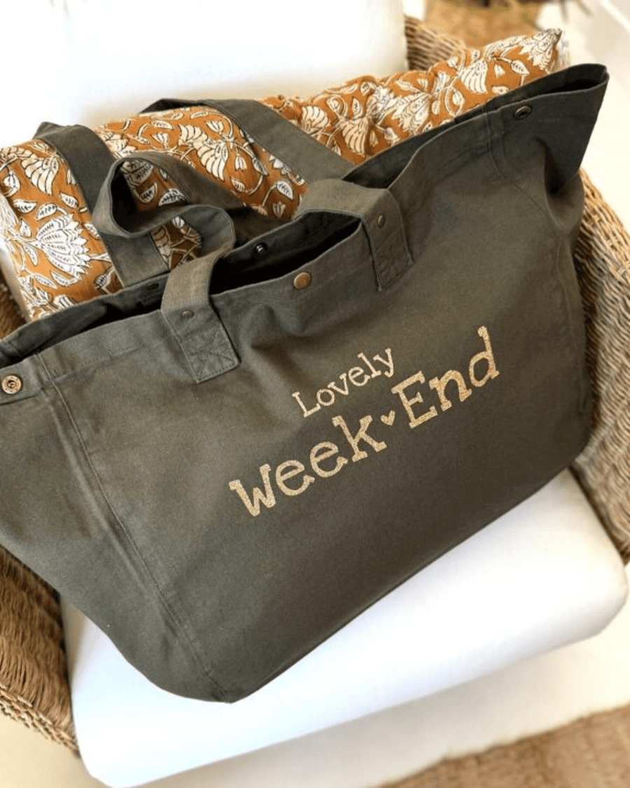 Grand sac cabas "Lovely week-end" en tissu