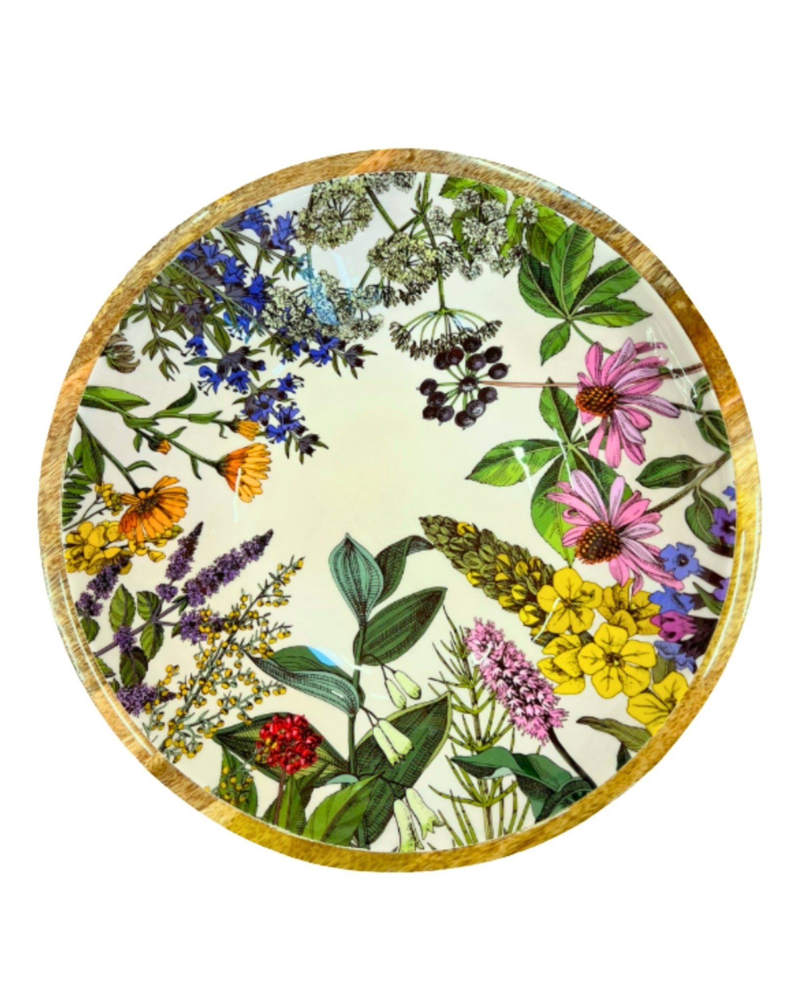 Grande assiette en bois décorative fleurs sauvages