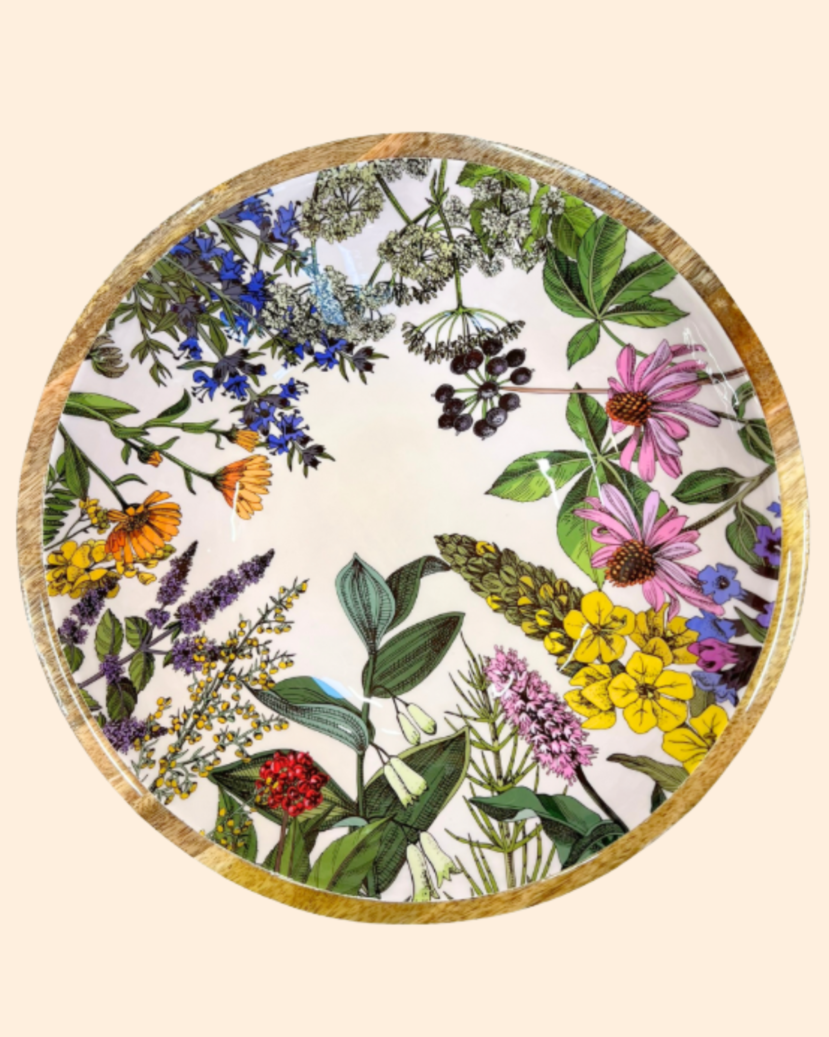 Grande assiette en bois décorative fleurs sauvages - by room