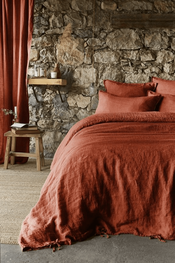 Housse de couette lin lavé soline paprika - l'effet papillon