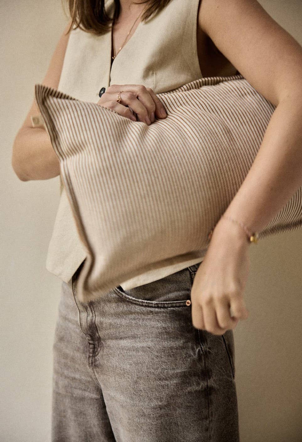 Housse de coussin 30X50 cm Rayures Argile - Gabrielle Paris