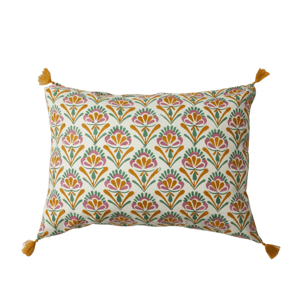 HOUSSE DE COUSSIN BOHÈME CHIC SEVENTIES ECRU VERT - Bonheur du Jour - Lili Margaret