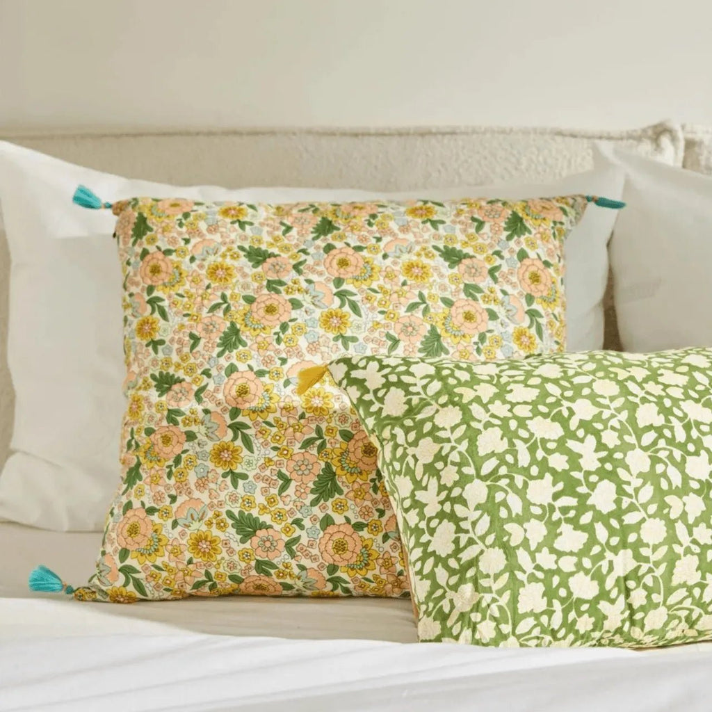 Housse de coussin fleuri amaia rose corail - bonheur du jour