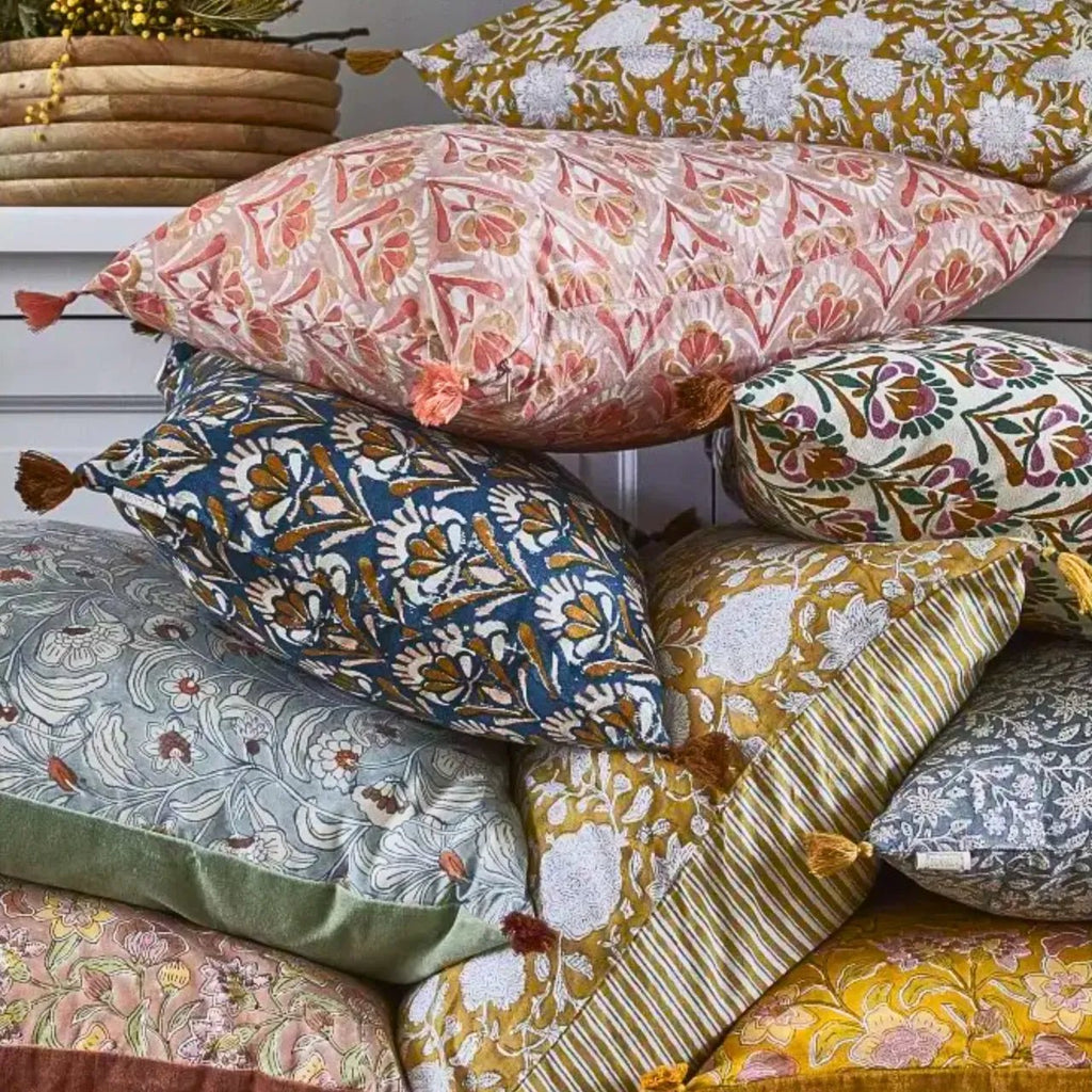 Housse de coussin fleuri bohème pia tupia absynthe - bonheur du jour