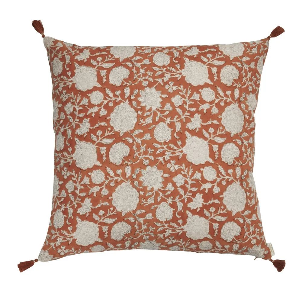 Housse de coussin fleuri bohème pia tupia terracotta - bonheur du jour