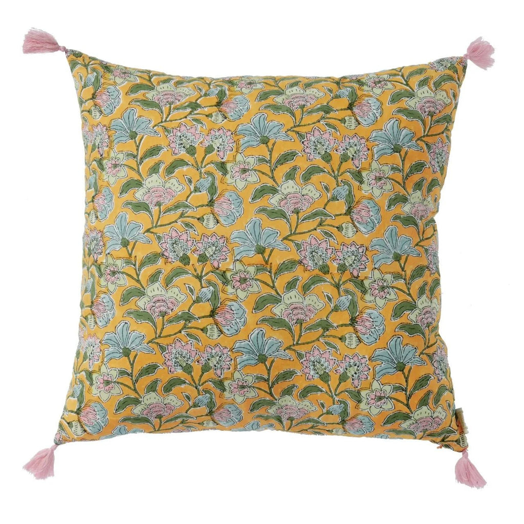 Housse de coussin fleuri bohème sakura curry - bonheur du jour